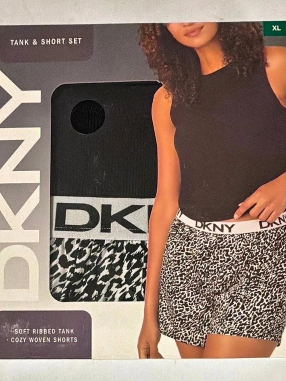 DKNY Tank & Short Set Animal Print Black XL NWT